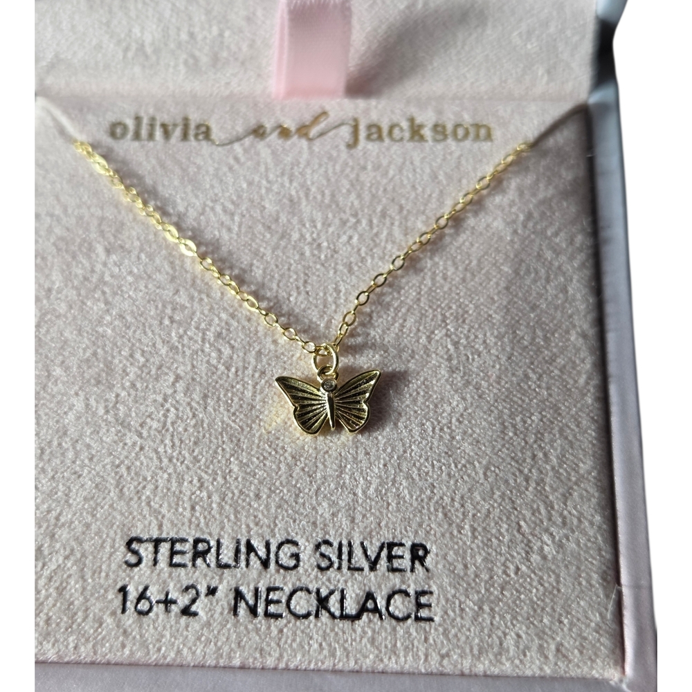 Gold Tone Sterling Silver Delicate  Butterfly Pendant Necklace.